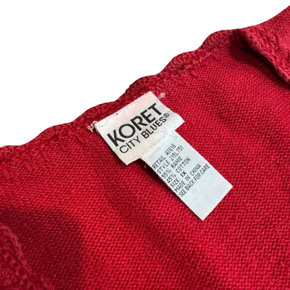 Vtg Koret City Blues Red Patchwork Embroidered Sweater Vest 1X Ramie Cotton - Picture 3 of 8